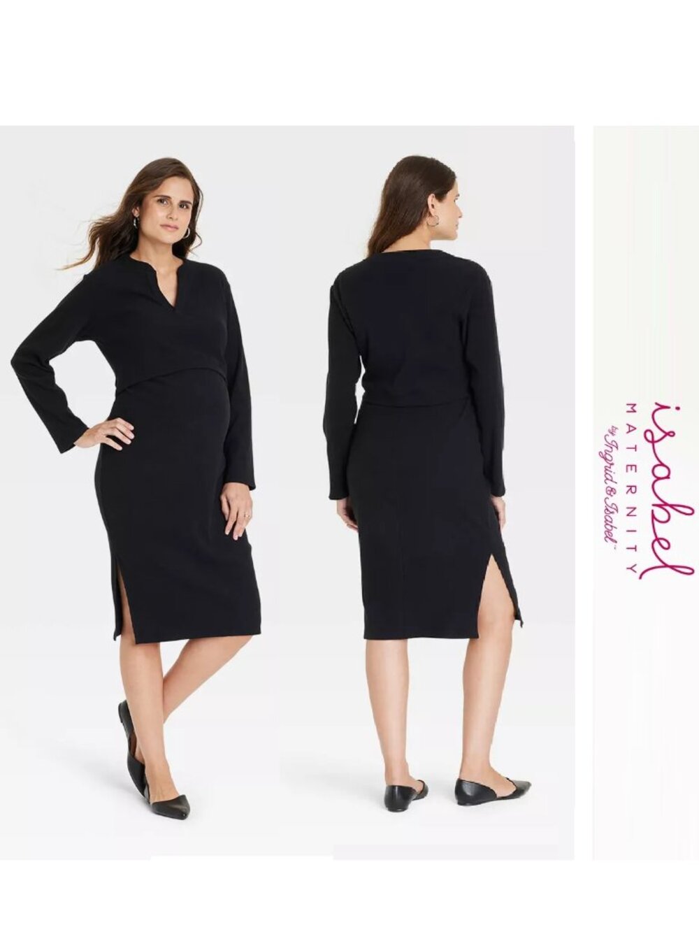 Isabel Maternity | Black Ribbed Henley Maternity Crop | Size Large